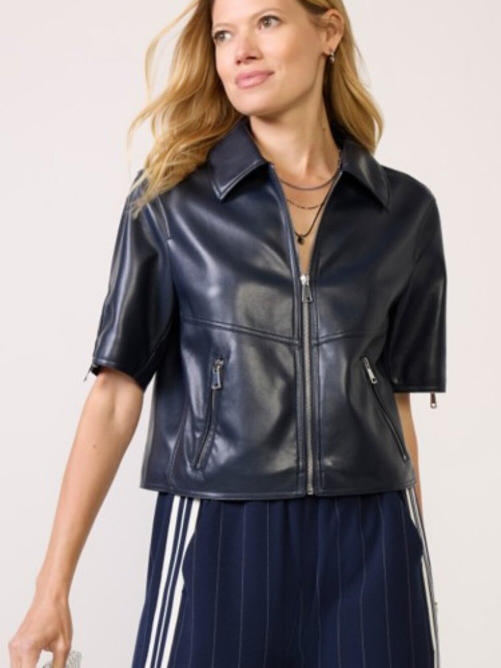 Evereve Billie Half Sleeve Moto Jacket in Deep Navy